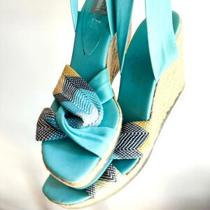 Missoni  Sport Nkle Wrap Raffie Wedge Heels Sandals 40